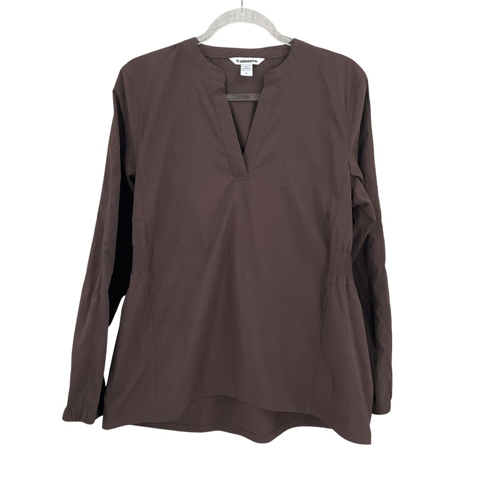 Athleta Pullover Top Womens Medium Brown V-Neck Cinched Back Athleisure Boho